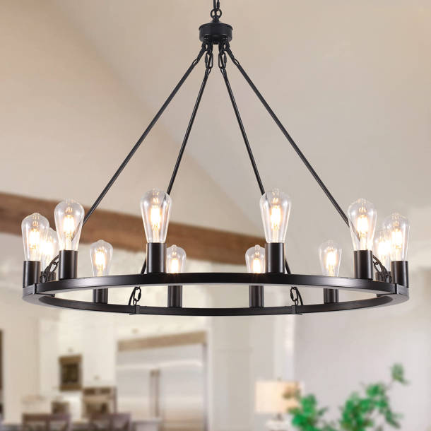 17 Stories Hatsumi 12 Light Dimmable Wagon Wheel Chandelier & Reviews